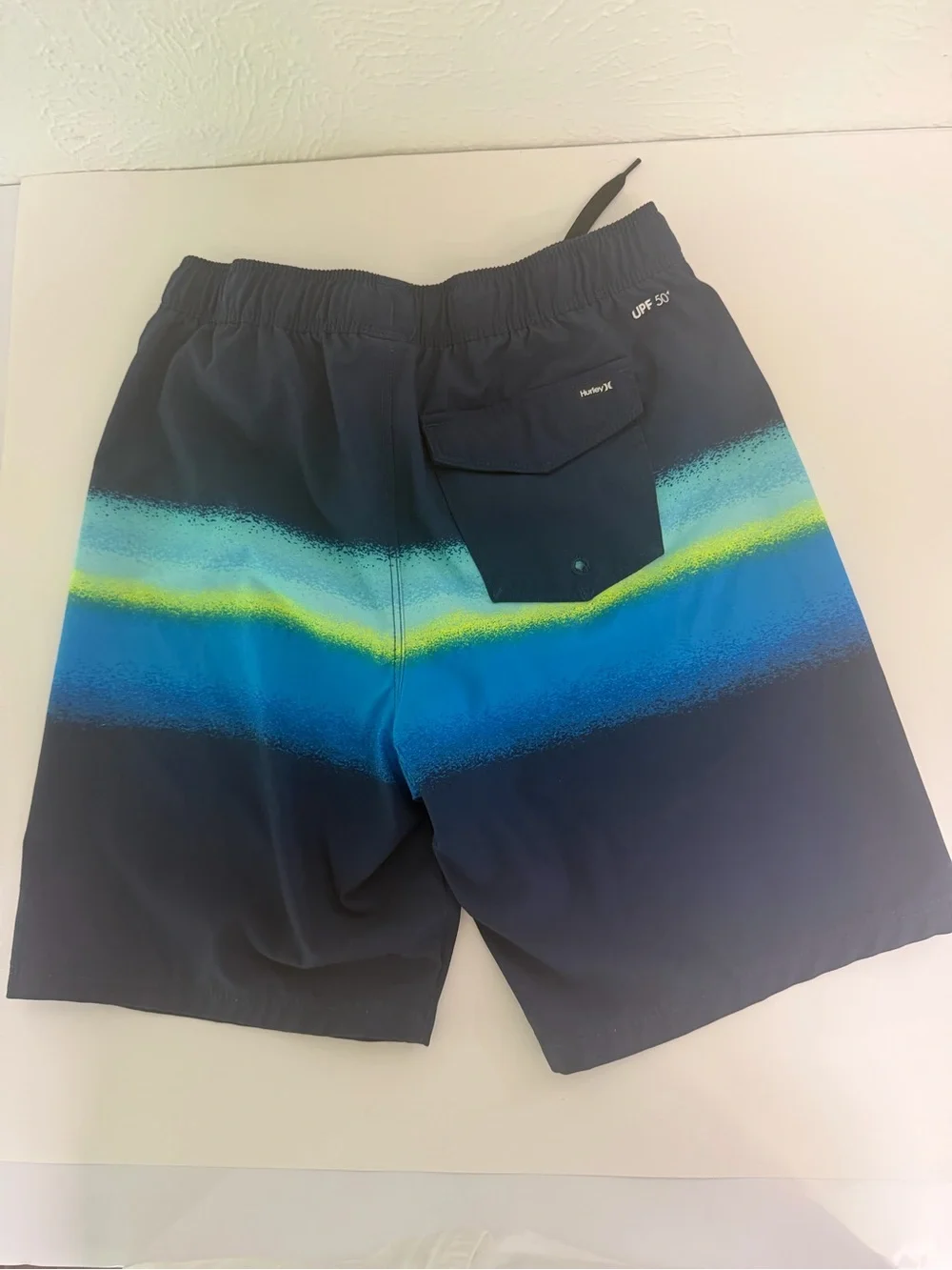 Hurley Boy Navy Swim Board Shorts with Blue and Lime Stripe